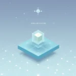 Ilustracja przedstawiająca modułową architekturę blockchain z sześcianem w centrum na tle błękitnego nieba z gwiazdami.