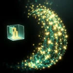 Neonowy symbol waluty Bitcoin otoczony przez sieć połączonych ze sobą świecących punktów na czarnym tle.